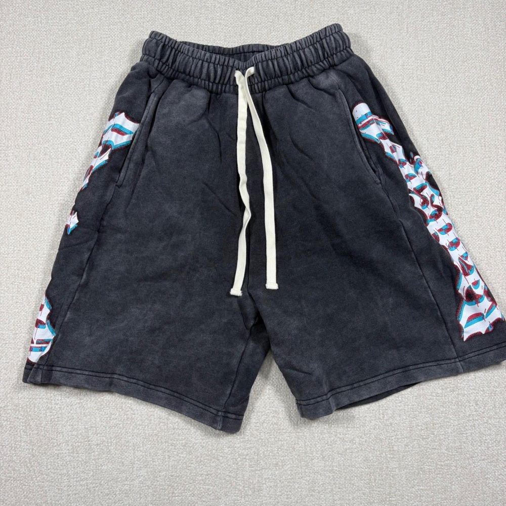Godspeed Rarity Collection MMXXIV‎ Black Mineral Wash Glitch Graphic Shorts M